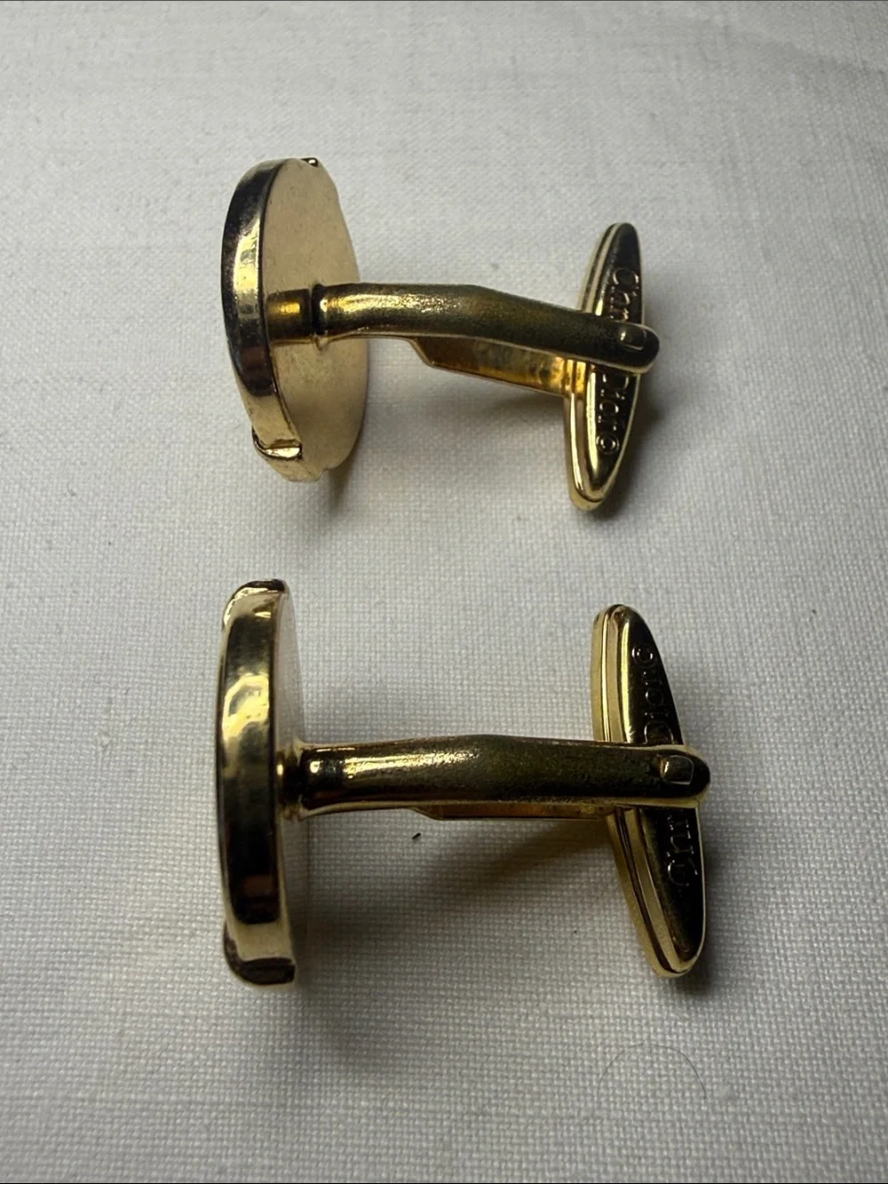 Vintage Christian Dior Gold & Silver Tone Logo Oval Cufflinks